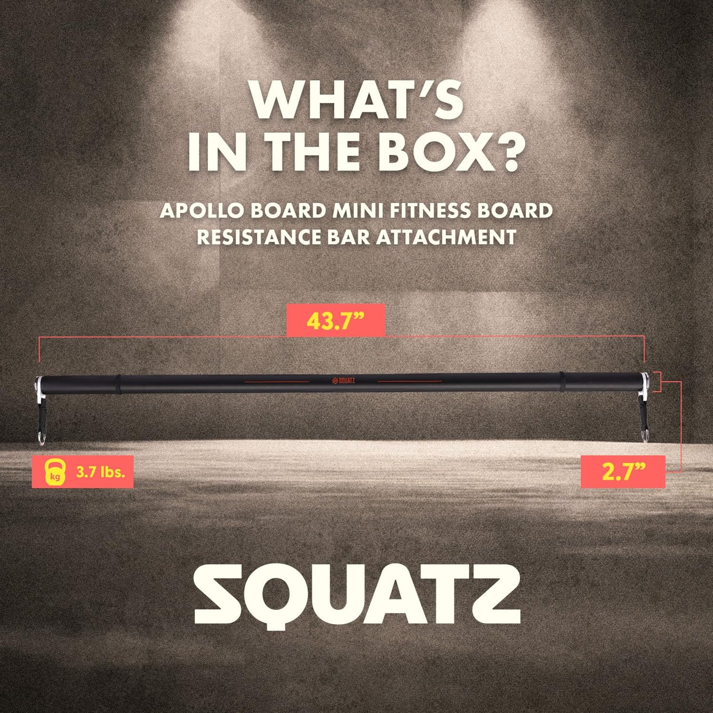 Squatz Apollo Mini Fitness Board Resistance Bar Attachment, Durable 43.7'' Exercise Bar for Effective Workouts, Target Legs, Back, and Arms, Perfect for Weight Training, Yoga, and Sports