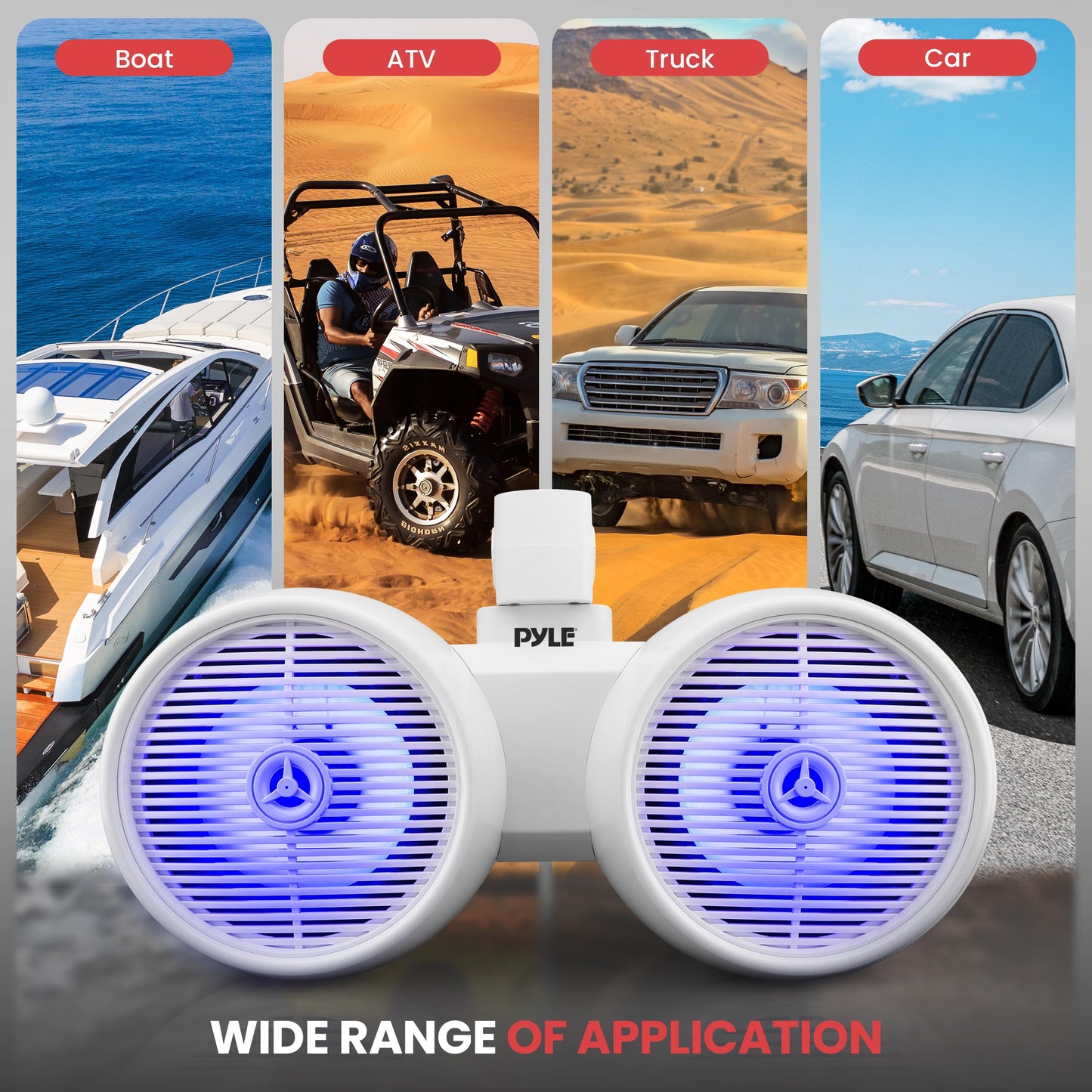 Pyle 6.5 Inch Marine Speakers with Bluetooth and Wireless Streaming, Boat Speaker with Built-in LED Lights, Waterproof, Heavy Duty ABS, 200W Max - Perfect for Music Lovers