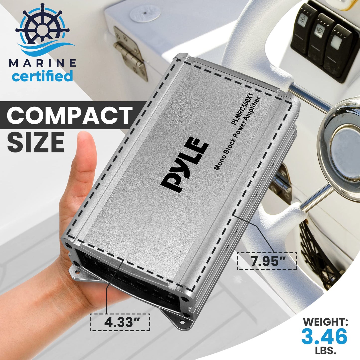 PyleUsa Mono Block Weather Resistant Audio Amplifier System, Class D Compact Designed Suit for Car, ATV, UTV, 4X4, Jeep, Motorcycle and Marine, and Any Other Weather Resistant Application