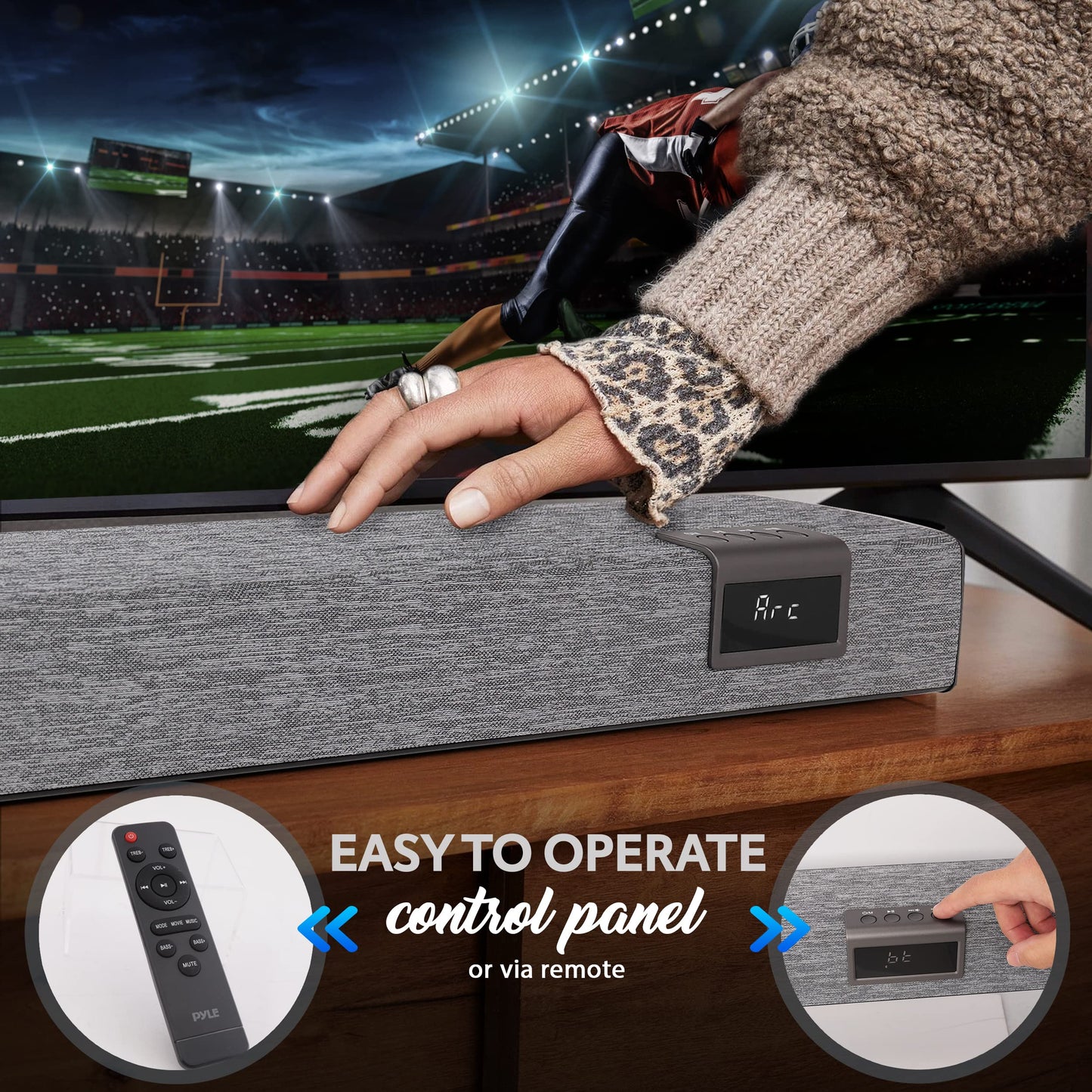 PyleUsa Home Bluetooth Audio Sound bar Stylish, 60W 35" for TV, Supports 4K & HDMI TV's, Optical, COAXIAL, AUX, w/Remote Control,Coaxial & RCA Cables,Class D Digital Stereo Power Amplifier - PSBV40BT