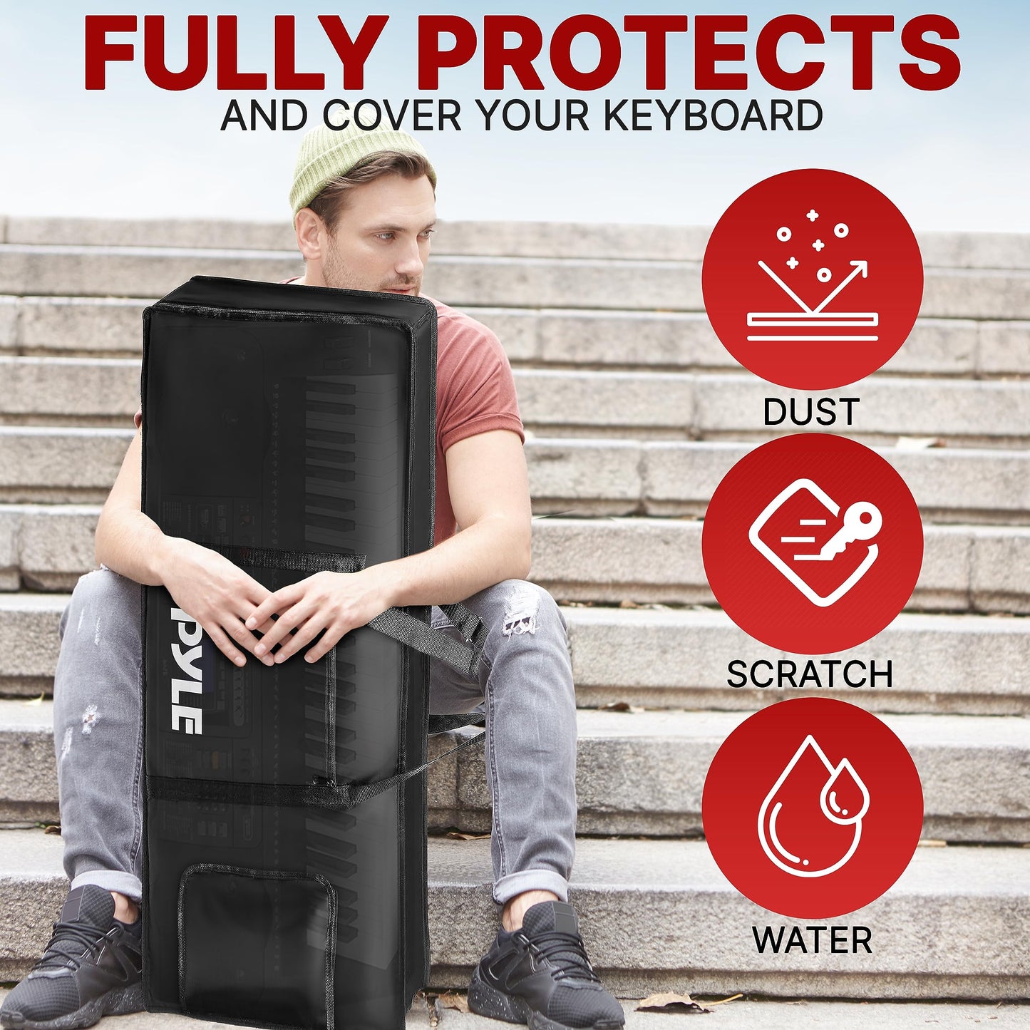 Pyle Keyboard Case, 61 Key Carrying Case Bag for Piano Keyboards, Protects and Covers Portable Digital Keyboard Water Resistant, Used for Models PKBRD6139BT, PKBRD6151PB, and PKBRD6175P