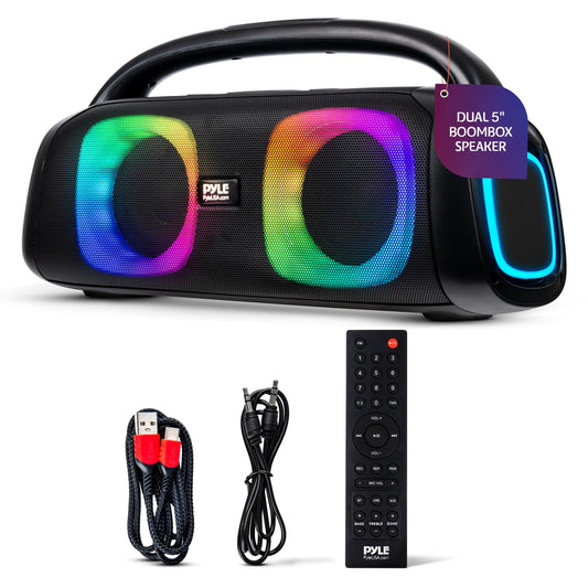 Pyle 160W Dual 5-Inch Bluetooth Boombox Speaker with True Wireless Stereo – Deep Bass, Crisp Treble, LED Display, Built-in Rechargeable Batteries – Large Portable Bluetooth Speaker