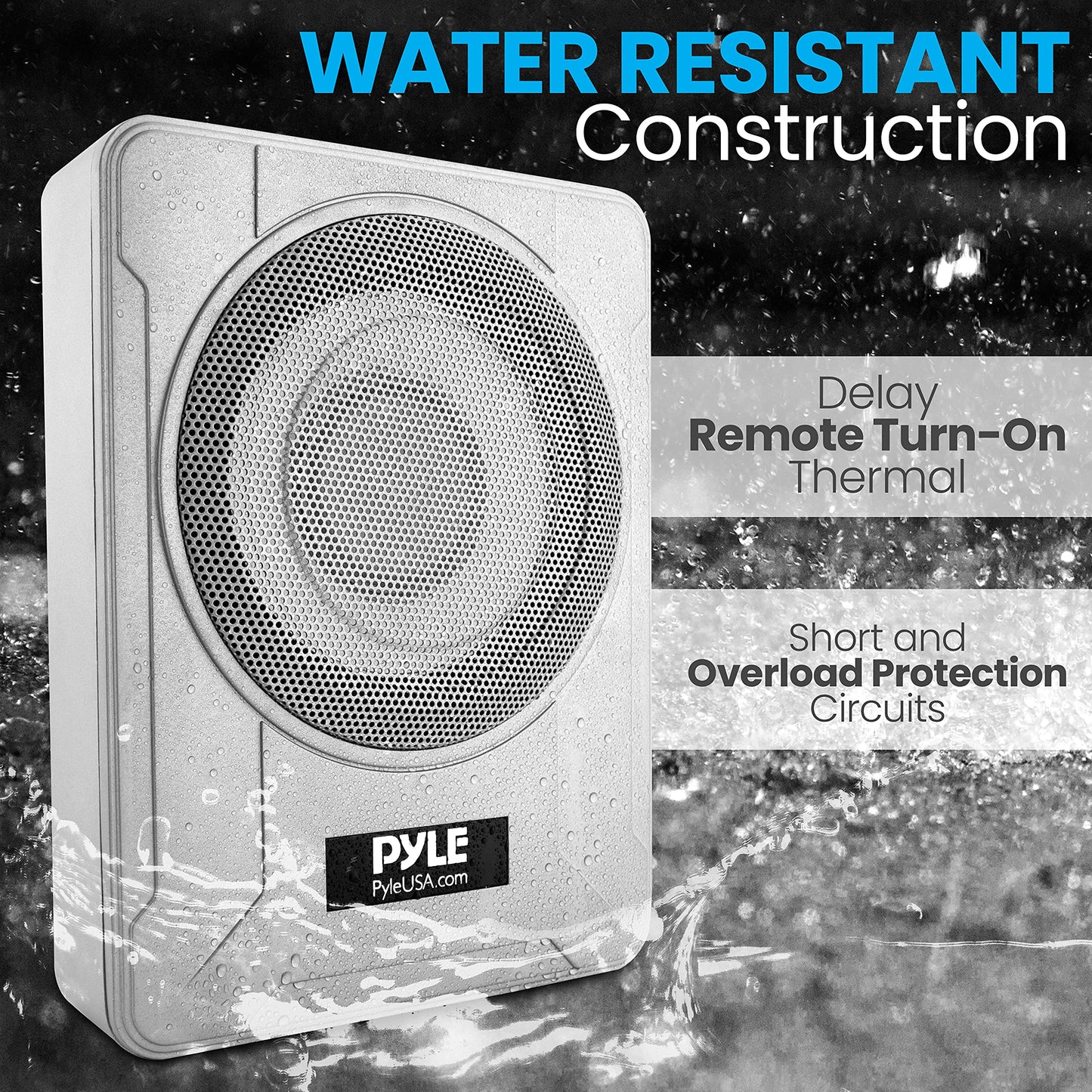 Pyle 8-Inch Low-Profile Amplified Subwoofer System - 600 Watt Compact Enclosed Active Marine Underseat Car Subwoofer with Built in Amp, Powered Car Subwoofer w/Low & High Level Inputs PLMRSBA8,Silver