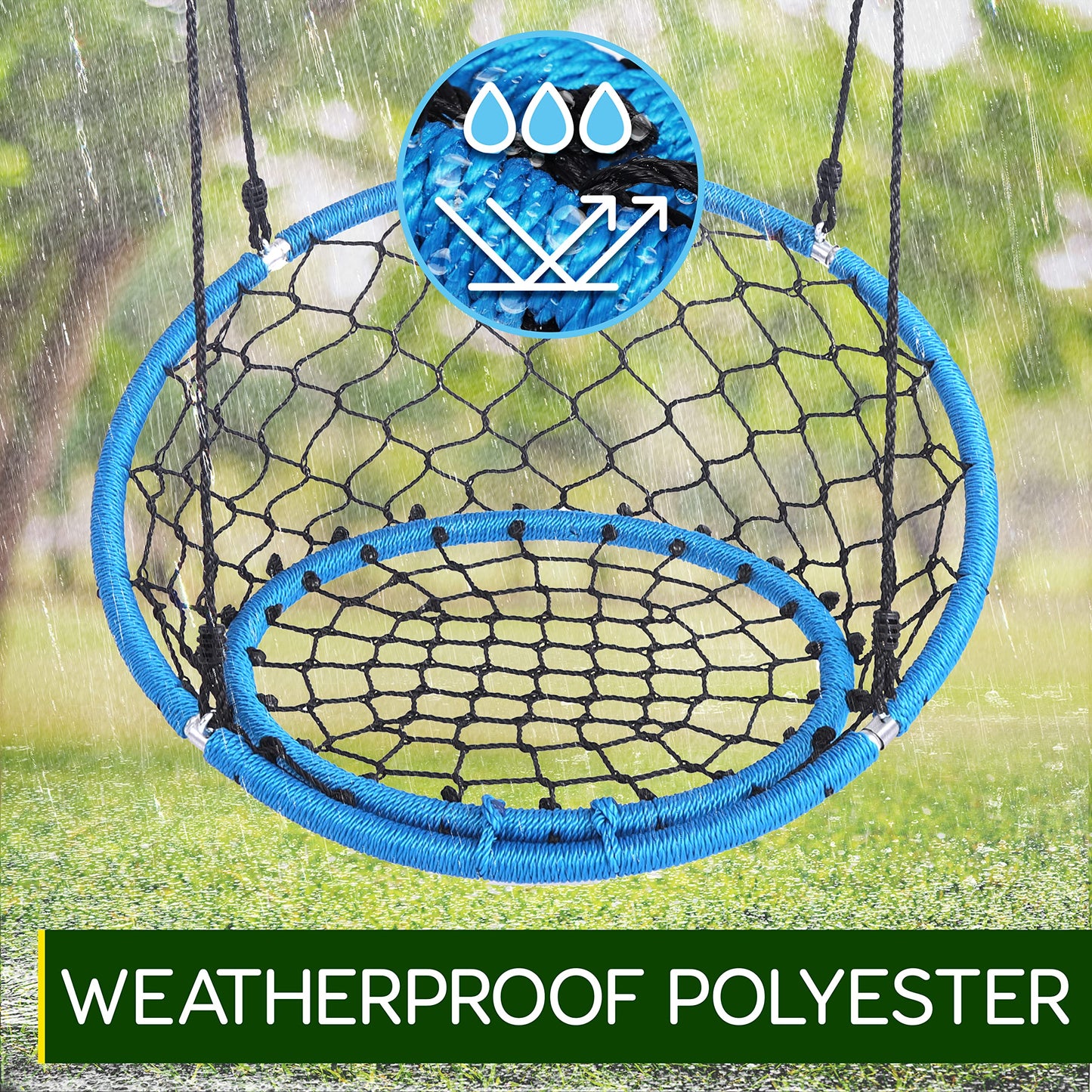 SereneLife Hanging Netted Seat Swing - 35.5" Inch Kids Indoor Outdoor Yard Round Circle Saucer Swing for Trees or Swing Sets - All Season UV Resistant Rope Swing Net Seat - SLSWNG125
