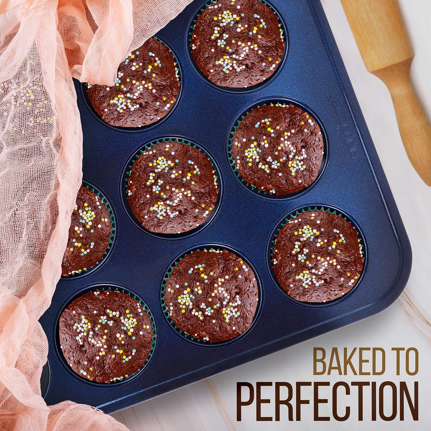 NutriChef 12-cup Blue Oven Muffin Pan, Non-Stick Coated Layer Surface, Even Heating Muffin Tray for Muffins, Cupcakes, Pastries & Mini Pies, Used for Model Number NCBK6TR
