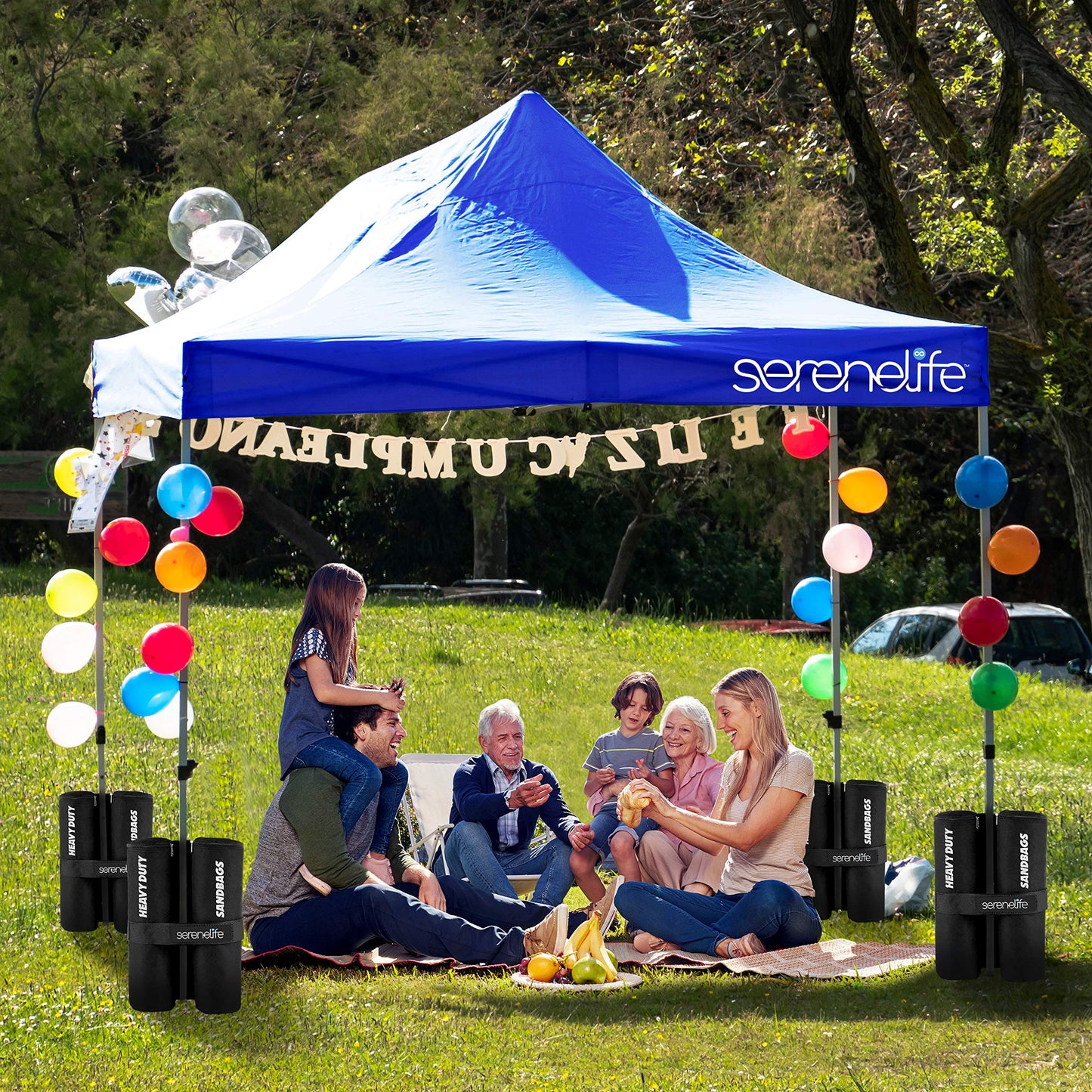 SereneLife Pop Up Canopy Tent 10x15 - Commercial Instant Shelter Foldable/Collapsible Sun Shade Canopy Pop Up Tent w/Waterproof Top, Portable Carry Bag & Sand Bag - SereneLife SLGZ15BU (Navy Blue)
