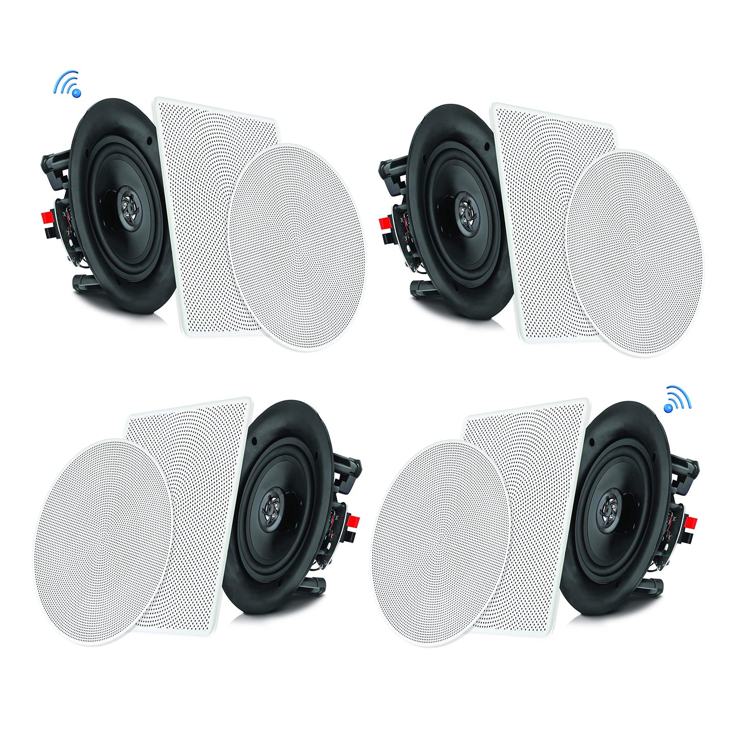 Pyle 5.25” 4 Bluetooth Flush Mount In-wall In-ceiling 2-Way Speaker System Quick Connections Changeable Round/Square Grill Polypropylene Cone & Tweeter Stereo Sound 4 Ch Amplifier 150 Watt (PDICBT256)