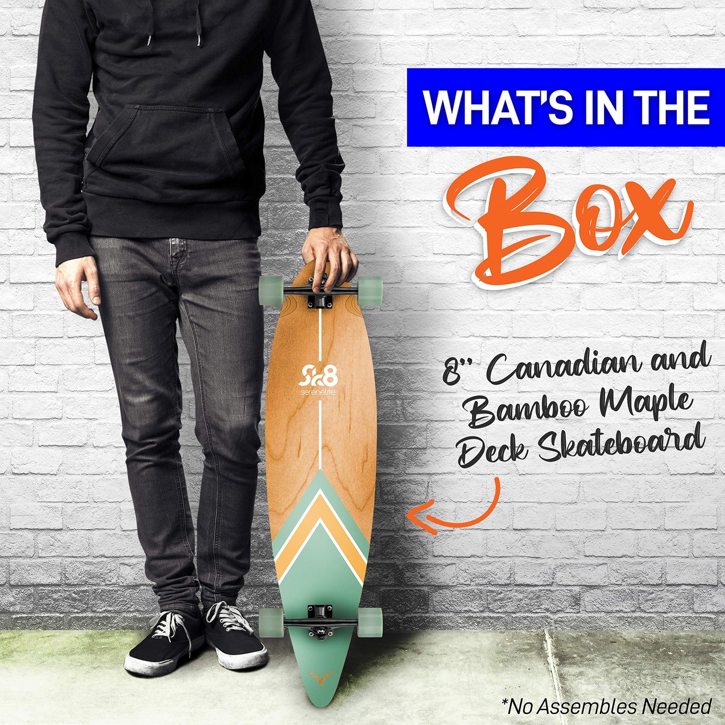 SereneLife Complete Standard Skateboard Mini Cruiser - 8 Ply Canadian & Bamboo Maple Deck Complete Flat Concave Skate Board W/ 7" Aluminum Trucks - For Kids, Teens, Adults - SereneLife SL7SBGR (Green)