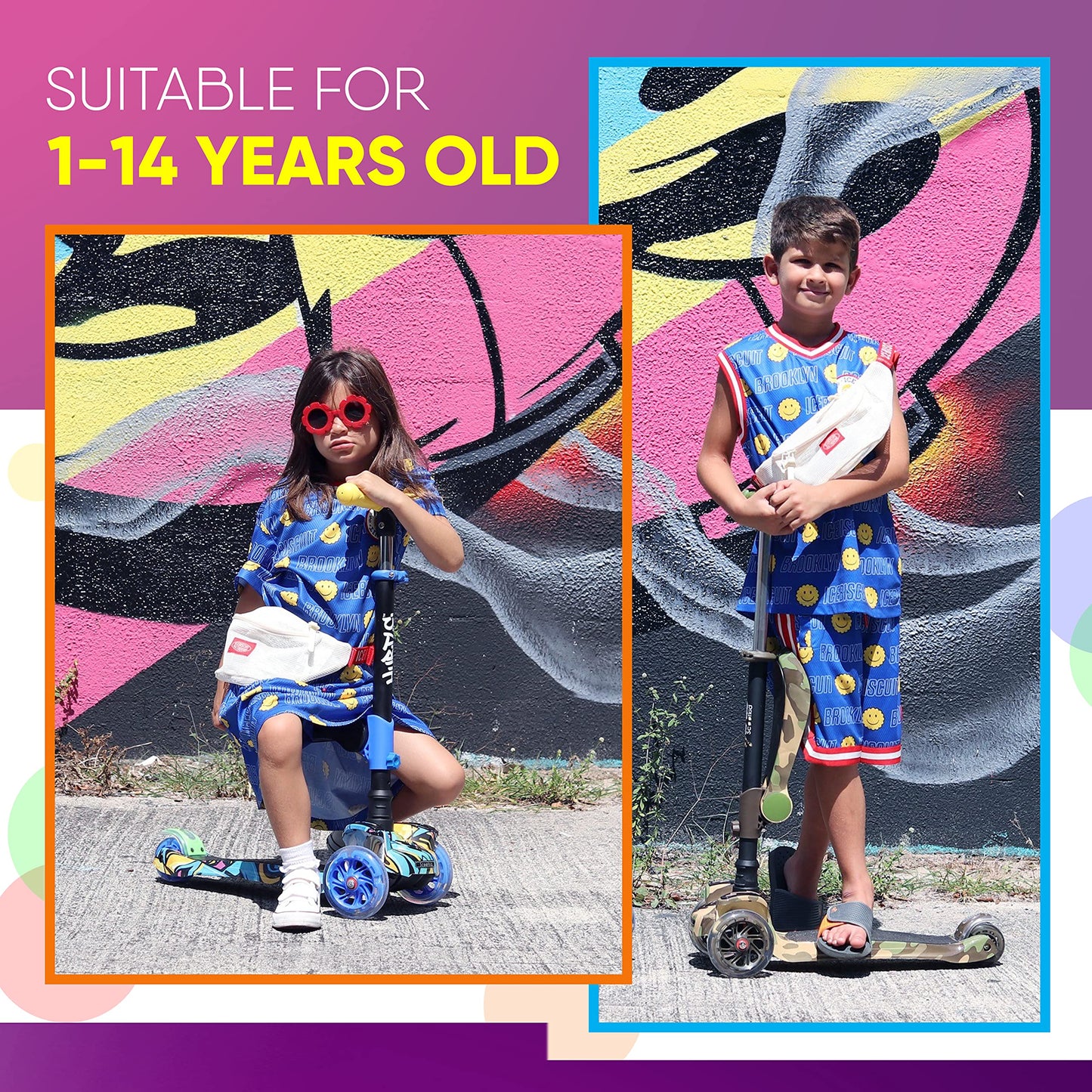 Hurtle Kids Scooter - Child Toddler Kick Scooter Toy with Foldable Seat - 3 Wheel Scooter with Adjustable Height, Anti-Slip Deck, Flashing Wheel Lights, for Boys/Girls 1-12 Year Old, Real Tree