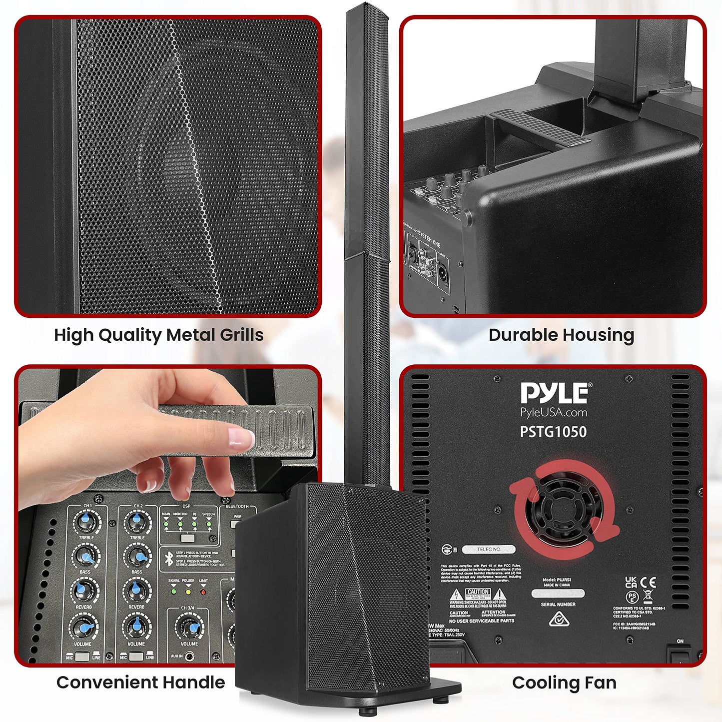Pyle Line Array Column Speaker - Professional and Compact Sound System with 10 Inch Subwoofer, 8 x 3 Inch Drivers, Streaming, Built-in Digital Audio Amplifier with 4 Band DSP EQ Presets