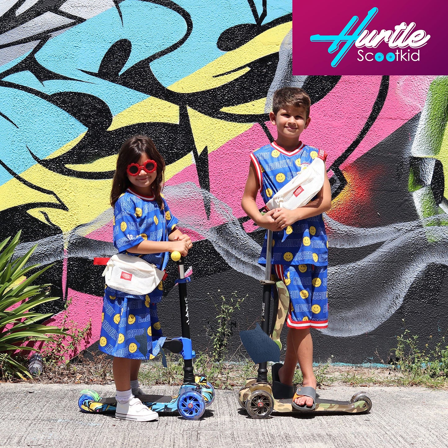 Hurtle Kids Scooter - Child Toddler Kick Scooter Toy with Foldable Seat - 3 Wheel Scooter with Adjustable Height, Anti-Slip Deck, Flashing Wheel Lights, for Boys/Girls 1-12 Year Old, Real Tree