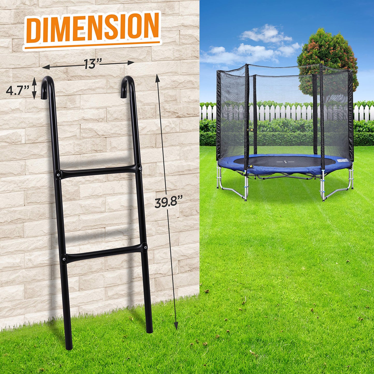 SereneLife Outdoor Trampoline Access Safety Heavy Duty Ladder - 2 Steps Weather Resistant Galvanized UV Treated Steel Climbing Ladder, 264Lbs Capacity Stairs Accessories, Boys & Girls, Adult