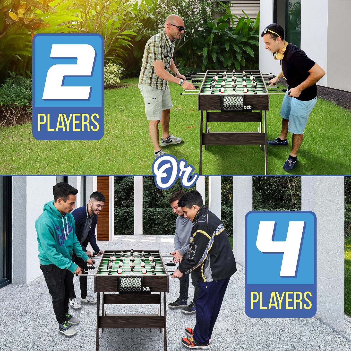 Folding Foosball Table, 4’ x 2’ Full Competition Size Foldable Space Saving Table Soccer for Home, Arcade Game Room, for Indoor or Outdoor, Family Game Night, Perfect for Kids and Adults