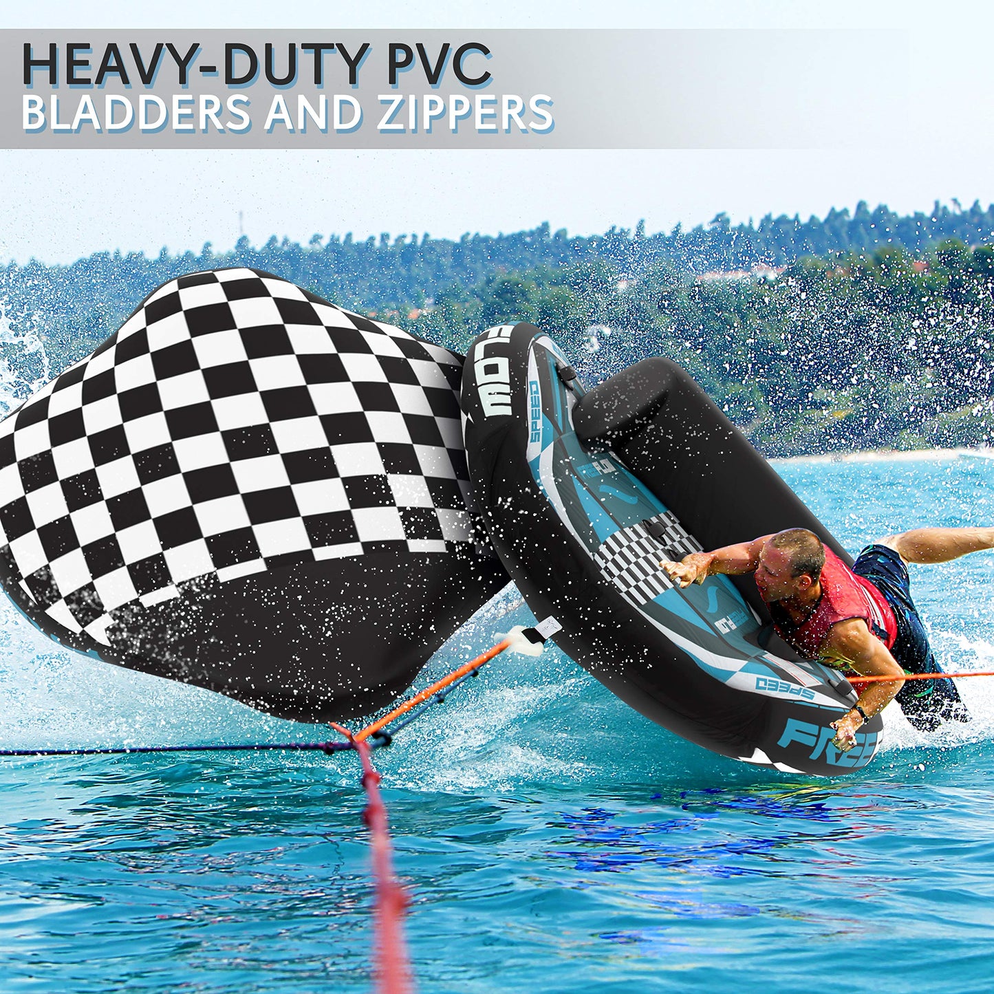 SereneLife Heavy-Duty Inflatable Towable Booster Tube - Two Person Water Tube Boating Float Tow Raft