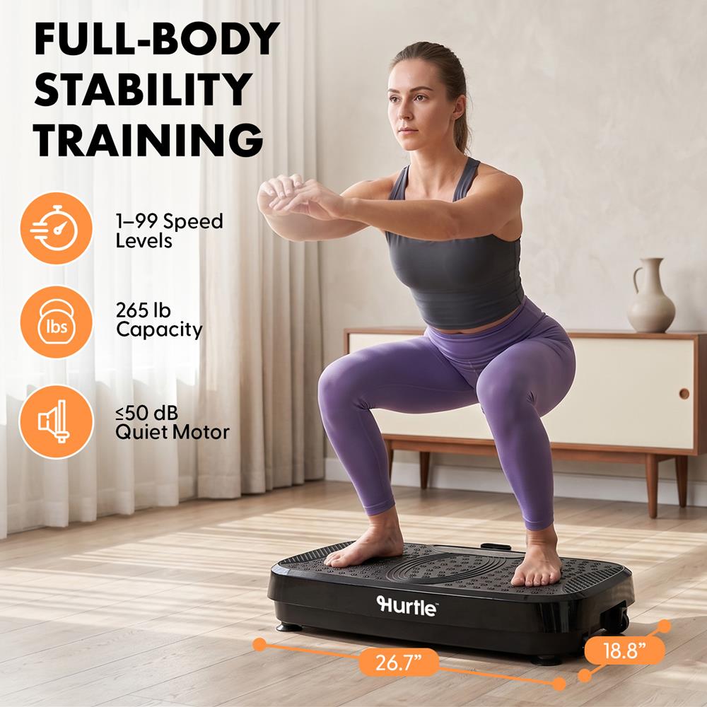 Hurtle Vibration Plate Machine – Adjustable 1–99 Speeds, Quiet, Lightweight, With Remote And Preset Programs Portable For Home And Office (Black)