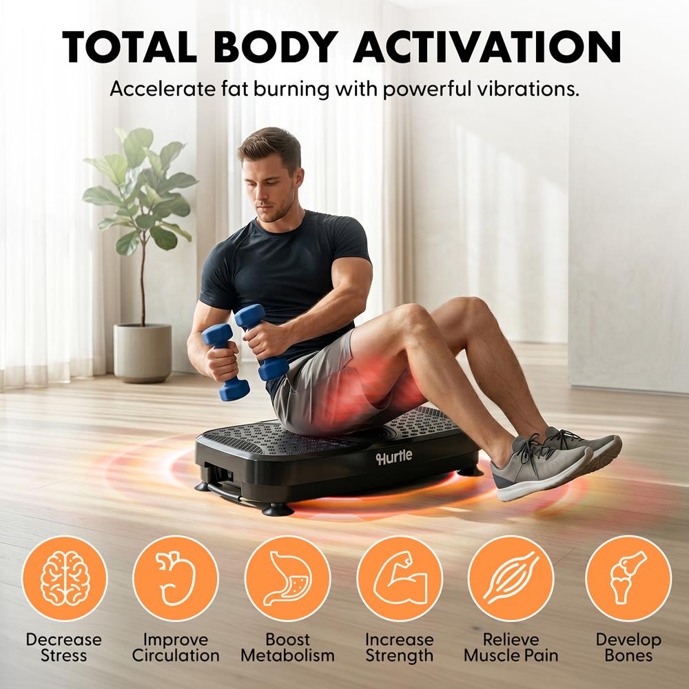 Hurtle Vibration Plate Machine – Adjustable 1–99 Speeds, Quiet, Lightweight, With Remote And Preset Programs Portable For Home And Office (Black)