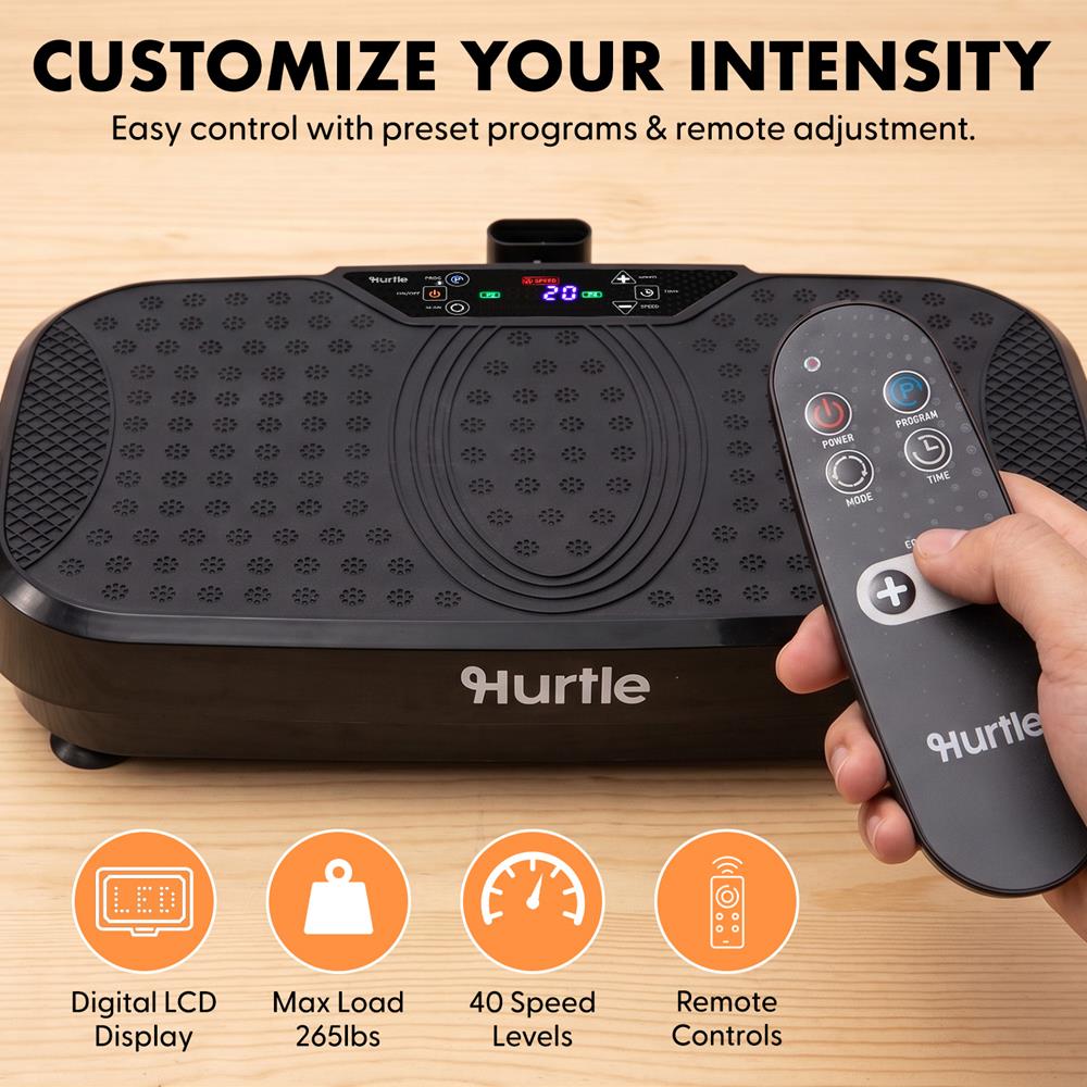 Hurtle Vibration Plate Machine – Adjustable 1–99 Speeds, Quiet, Lightweight, With Remote And Preset Programs Portable For Home And Office (Black)