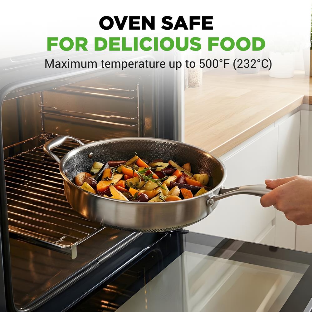 NutriChef 3.4QT Deep Frying Pan with Lid - Stainless Steel Non-Stick Saute Pan, Scratch-Resistant Honeycomb Texture, Oven & Induction Safe Skillet