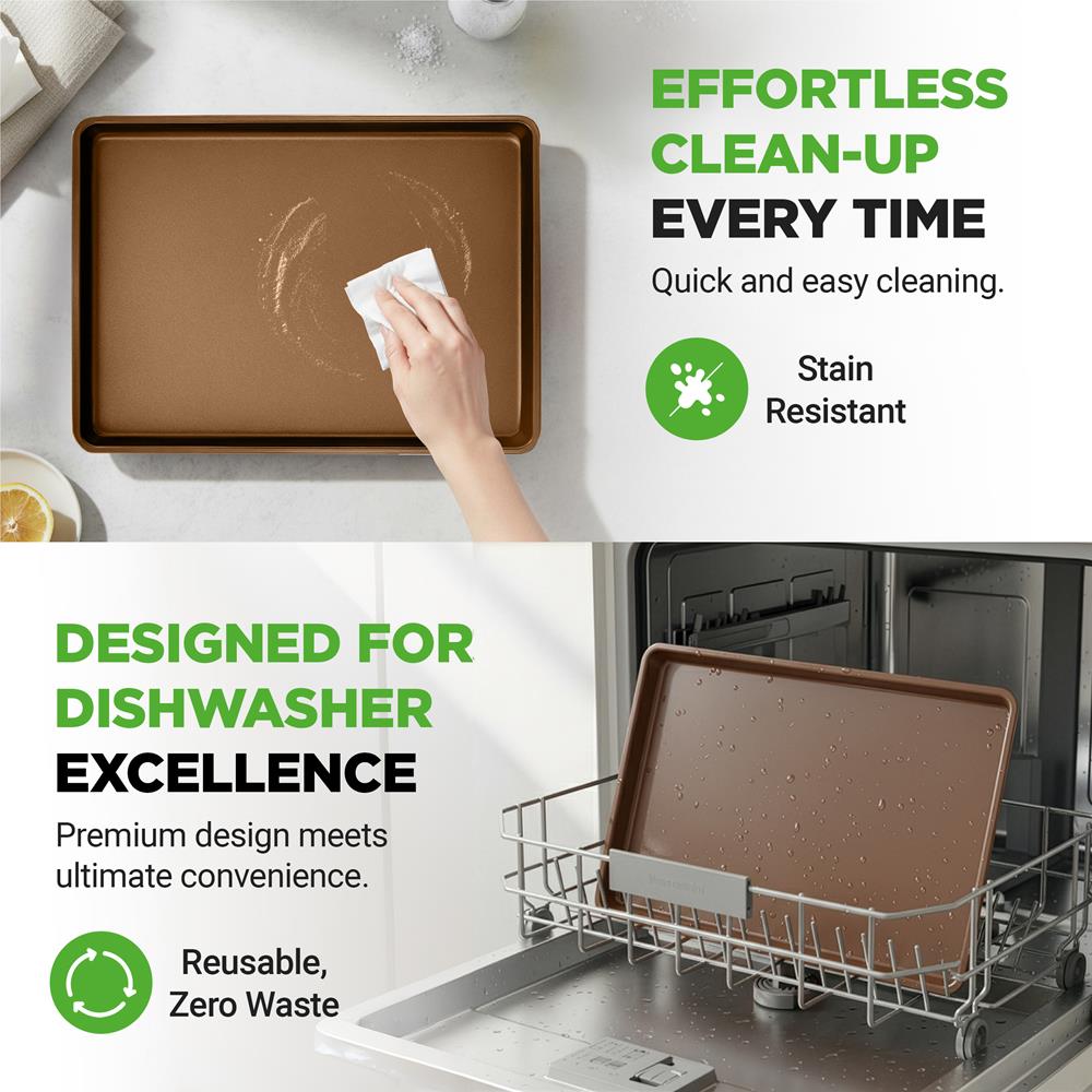 NutriChef 3-Piece Nonstick Baking Pans Set - Thick Carbon Steel Oven Bake Trays - Includes XL, Medium, & Small Sizes - Versatile Cookie Sheets for Baking & Roasting, Dishwasher Safe - Gold