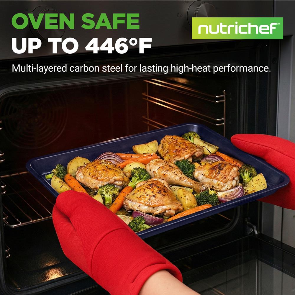 NutriChef Non-Stick Kitchen Oven Baking Pans - Carbon Steel Blue Diamond Coating Inside & Outside, Commercial Grade Restaurant Quality Metal Bakeware, Dishwasher Safe-NCBK6TRB