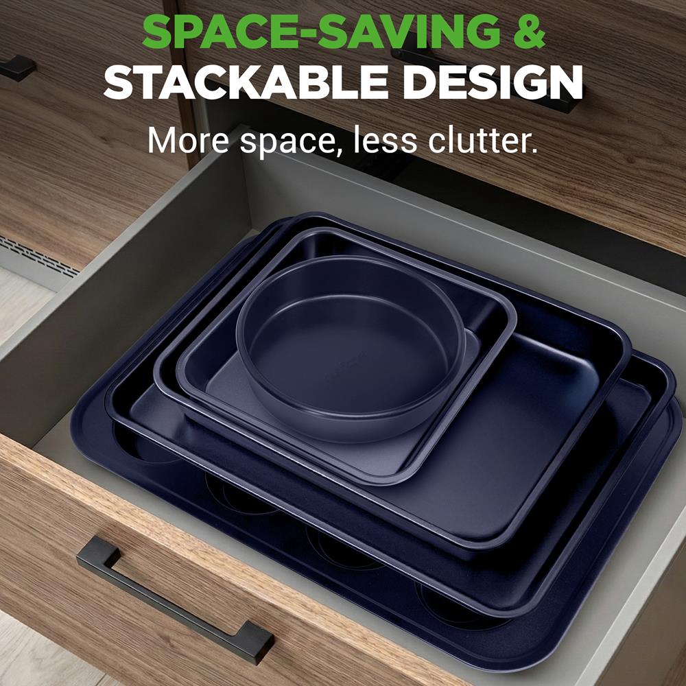 NutriChef Non-Stick Kitchen Oven Baking Pans - Carbon Steel Blue Diamond Coating Inside & Outside, Commercial Grade Restaurant Quality Metal Bakeware, Dishwasher Safe-NCBK6TRB