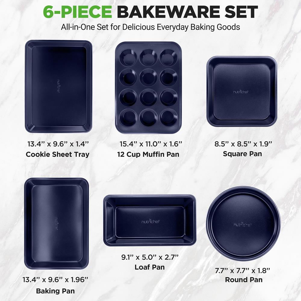 NutriChef Non-Stick Kitchen Oven Baking Pans - Carbon Steel Blue Diamond Coating Inside & Outside, Commercial Grade Restaurant Quality Metal Bakeware, Dishwasher Safe-NCBK6TRB