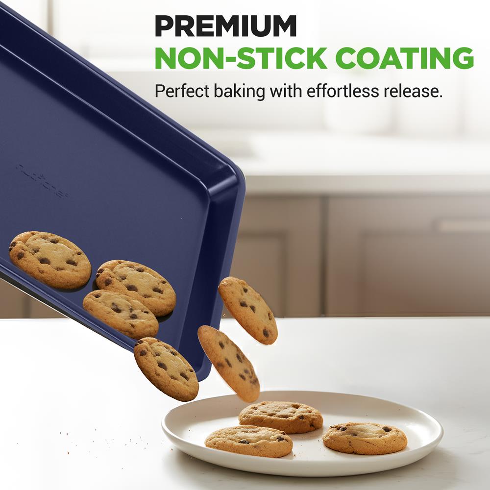 NutriChef Non-Stick Kitchen Oven Baking Pans - Carbon Steel Blue Diamond Coating Inside & Outside, Commercial Grade Restaurant Quality Metal Bakeware, Dishwasher Safe-NCBK6TRB