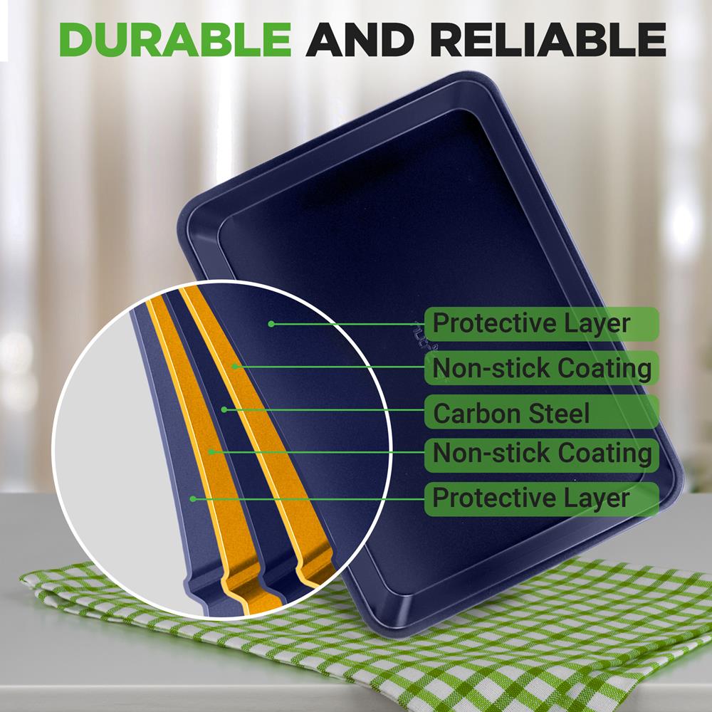 NutriChef Non-Stick Kitchen Oven Baking Pans - Carbon Steel Blue Diamond Coating Inside & Outside, Commercial Grade Restaurant Quality Metal Bakeware, Dishwasher Safe-NCBK6TRB