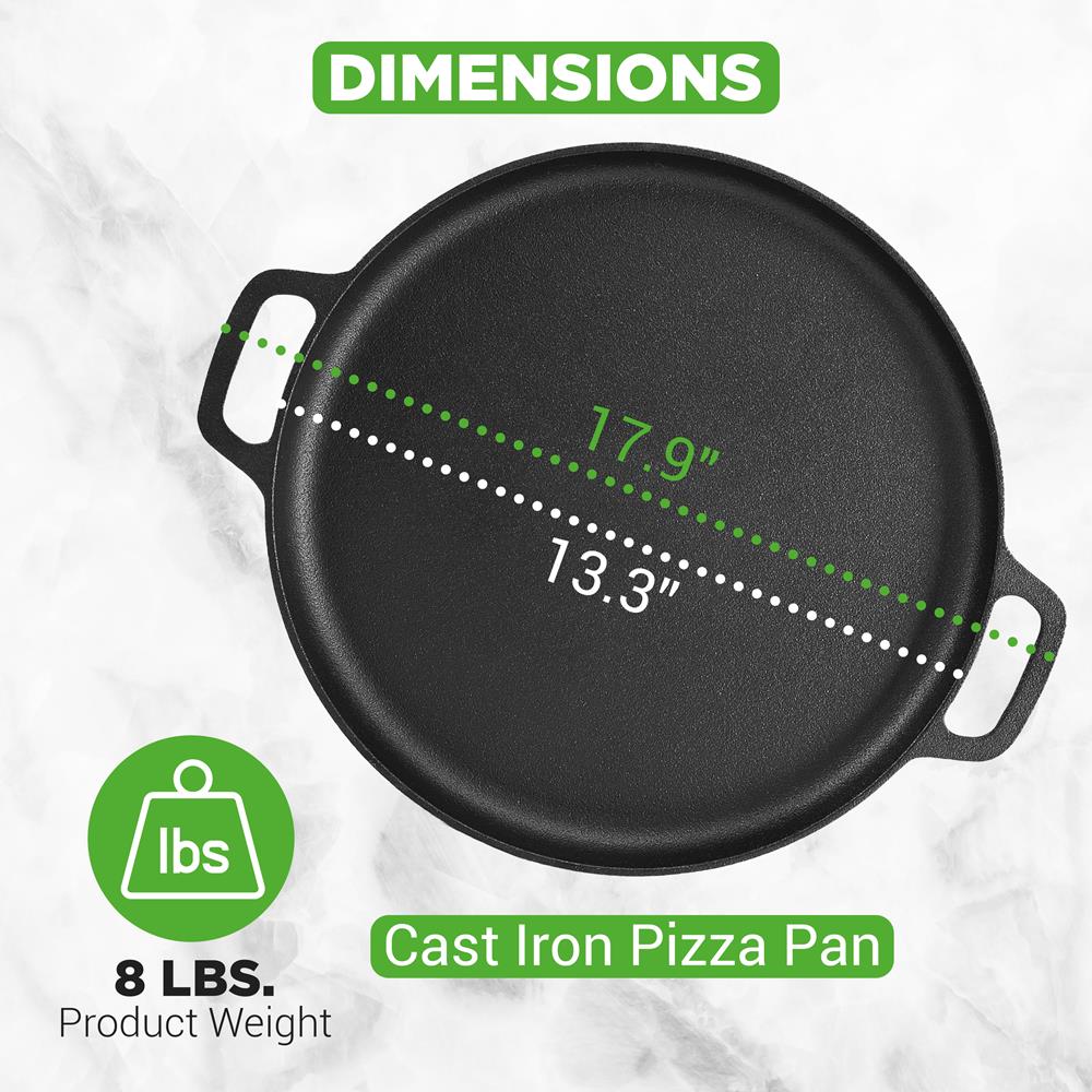 NutriChef 13-Inch Flat Cast Iron Pizza Pan - Versatile Pre-Seasoned Round Cooking Griddle w/ Built-In Handles for Oven, Grill, Stove, and Campfires