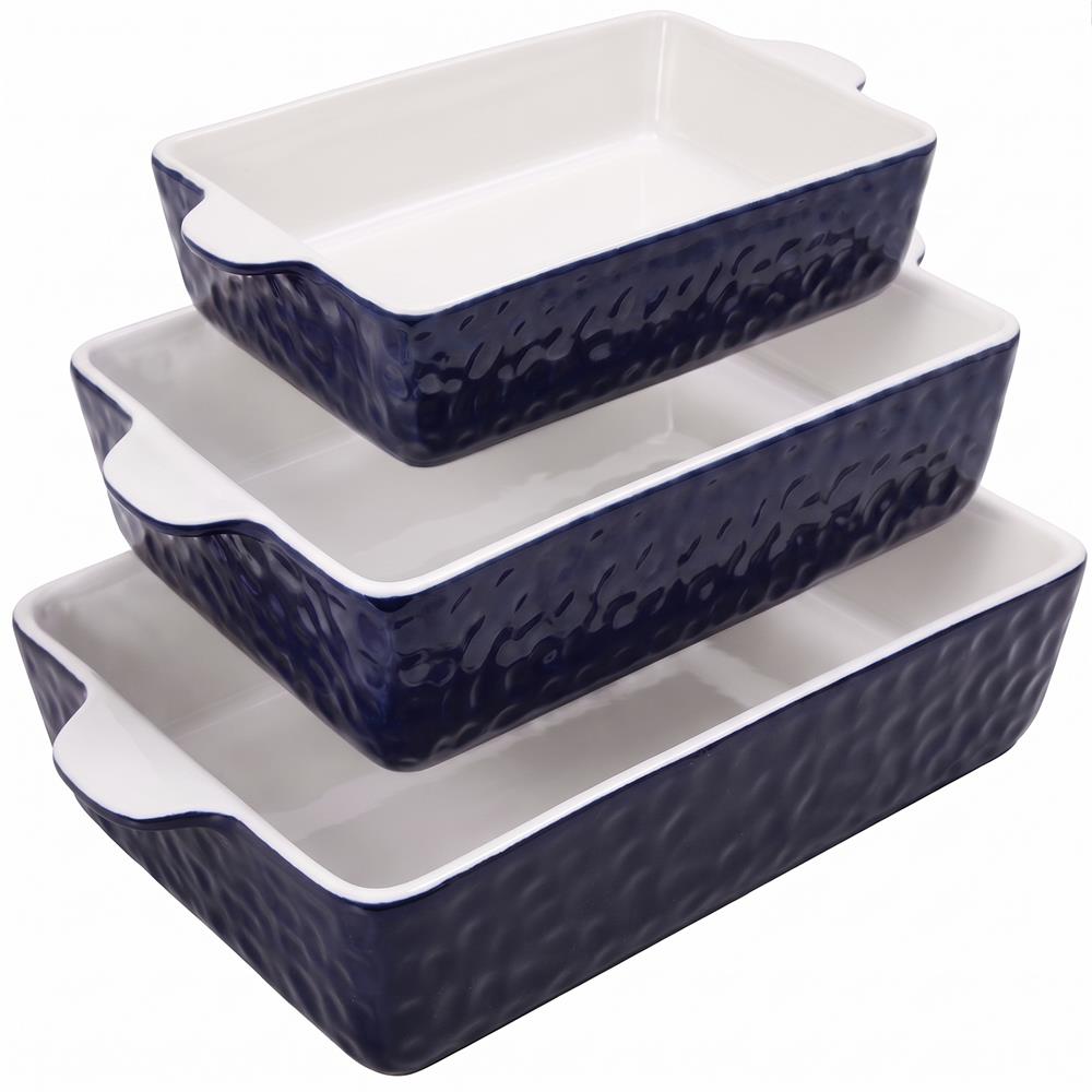 NutriChef 3-Piece Ceramic Casserole Dishes for Oven - Heavy Duty Rectangular Lasagna Baking Pans w/ Premium Nonstick Coating & Handles - PFOS, PTFE, PFOA Free - Microwave & Oven Safe, Royal Blue