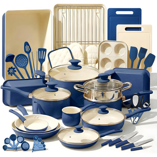 NutriChef 54 Piece Professional Grade Complete Home Kitchen Cookware Set, Ceramic Non-Stick Bakeware, Pots and Pans Kit, Safe for Induction Cooktops
