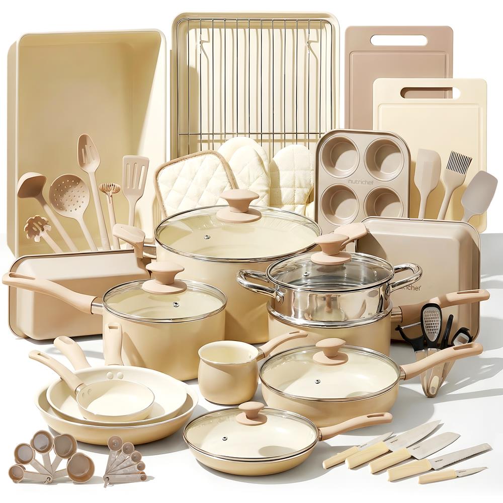 Nutrichef 54-Piece Marble Non-Stick Cookware and Bakeware Set, Professional Home Kitchen Collection with Multi-Sized Pots, Pans, and Heat-Resistant Tools