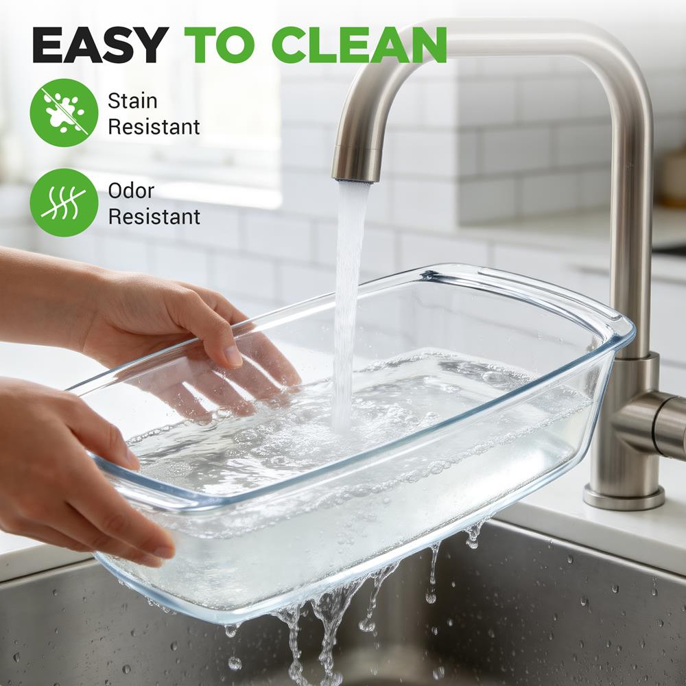 NutriChef 3-Piece Glass Loaf Pan Set - 1.9 QT Premium Stackable Food Containers w/ Airtight Locking Lid - Oven, Microwave, & Dishwasher Safe - 62oz Bread Pan Dish, Clear Glass