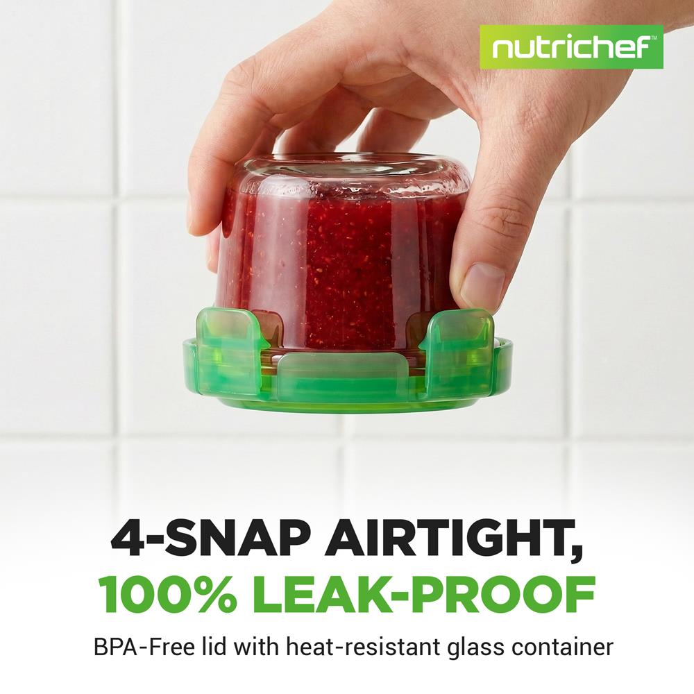 NutriChef 24-Piece (12 Glass Food Storage Containers and 12 Lids), 4.48oz Mini Stackable Meal Prep Round Containers - Microwave, Freezer, & Dishwasher Safe For Baby Food, Snacks, Fruits, Nuts & More