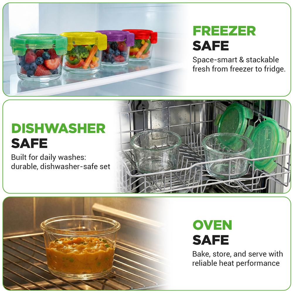 NutriChef 24-Piece (12 Glass Food Storage Containers and 12 Lids), 4.48oz Mini Stackable Meal Prep Round Containers - Microwave, Freezer, & Dishwasher Safe For Baby Food, Snacks, Fruits, Nuts & More