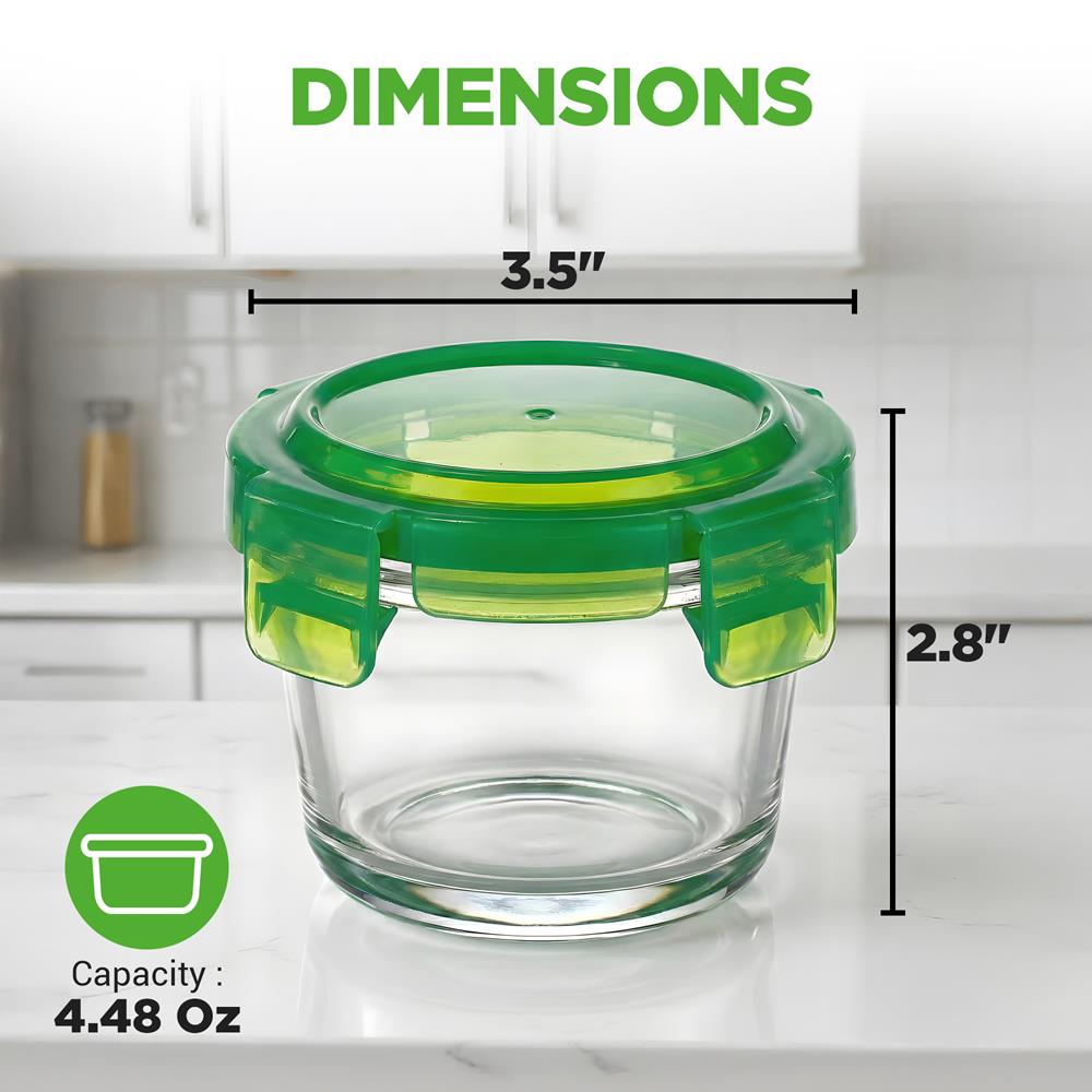 NutriChef 24-Piece (12 Glass Food Storage Containers and 12 Lids), 4.48oz Mini Stackable Meal Prep Round Containers - Microwave, Freezer, & Dishwasher Safe For Baby Food, Snacks, Fruits, Nuts & More