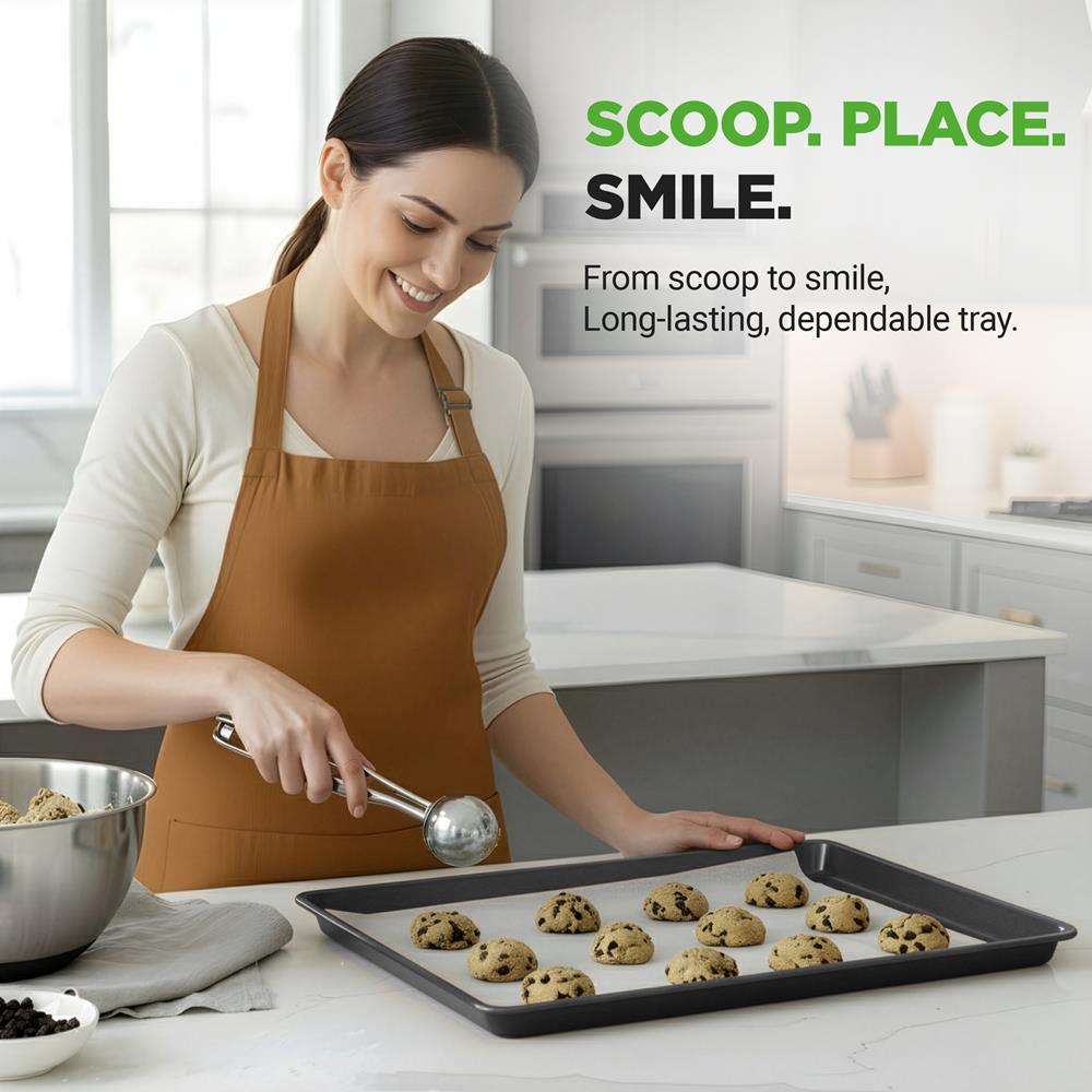 NutriChef 2-Piece XL Mega Cookie Sheet Baking Pans Set - 22" x 16" Extra Large Nonstick Carbon Steel Oven Baking Tray Pans, Stackable Bakeware, Black - NCLGBP16