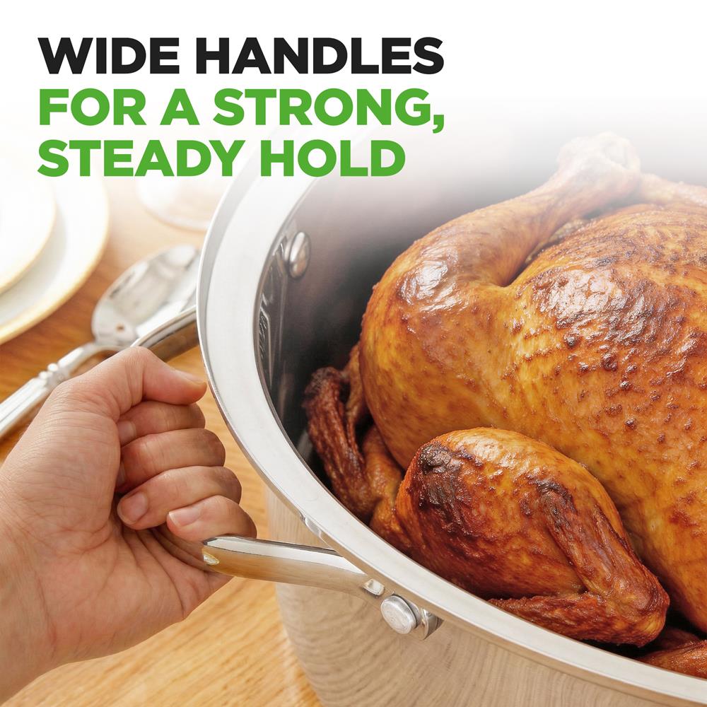 NutriChef 20" Oval Roasting Pan with Rack and Lid - Premium Stainless Steel Roaster Dish w/ Wide Handles & Removable Rack, Multi-Use Cookware for Turkey, Chicken, Stews, & More - Dishwasher Safe