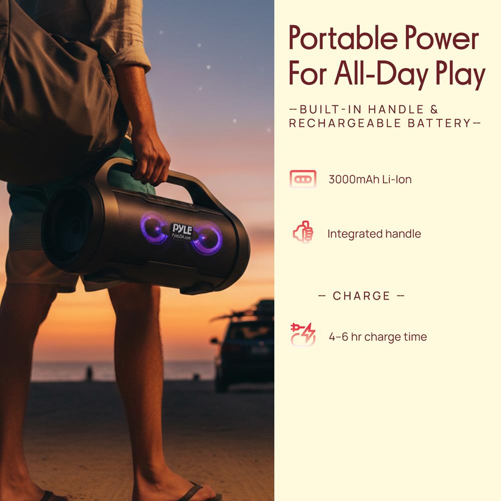 Pyle Wireless Portable Bluetooth Boombox Speaker - 40W Max 2.0CH Rechargeable Boom Box Speaker Portable Barrel Loud Stereo System with AUX Input/USB/SD/Fm Radio, 3" Subwoofer, Voice Control - PBMWP185