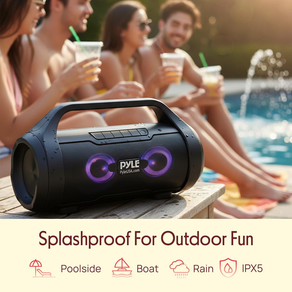 Pyle Wireless Portable Bluetooth Boombox Speaker - 40W Max 2.0CH Rechargeable Boom Box Speaker Portable Barrel Loud Stereo System with AUX Input/USB/SD/Fm Radio, 3" Subwoofer, Voice Control - PBMWP185