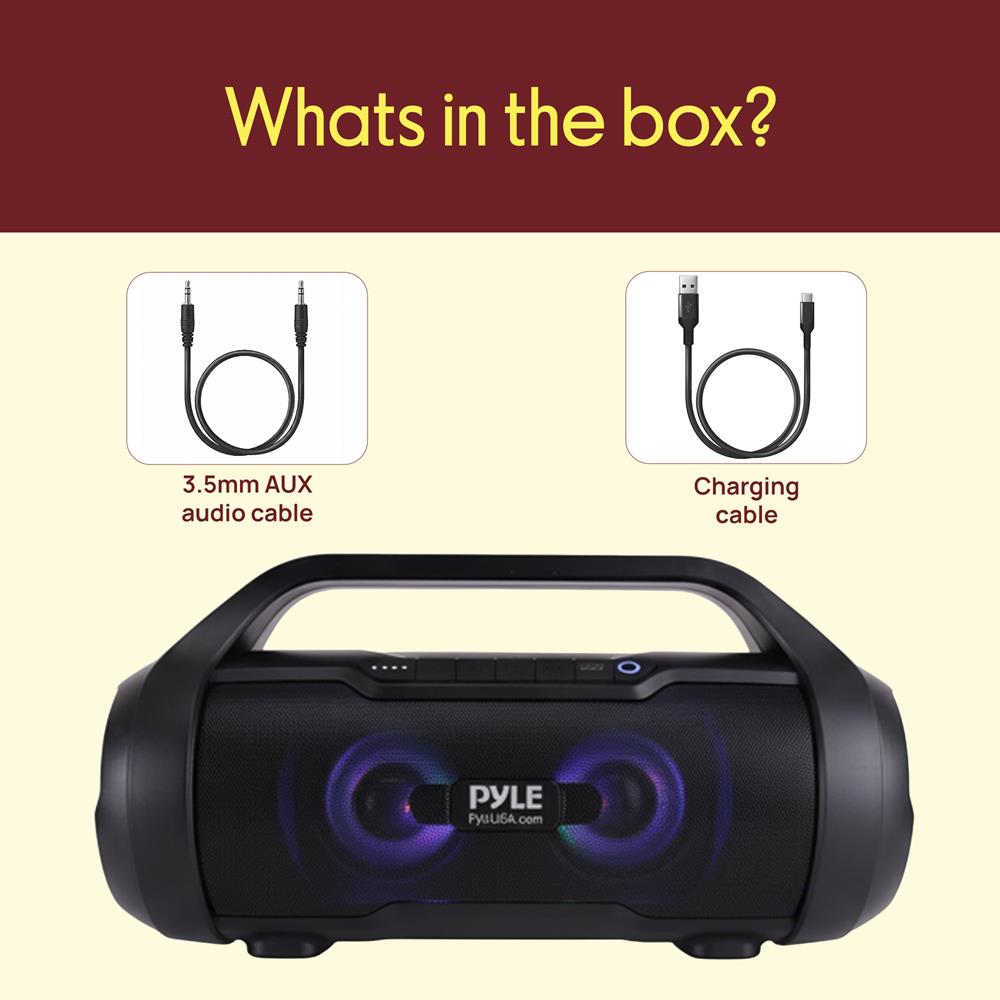 Pyle Wireless Portable Bluetooth Boombox Speaker - 40W Max 2.0CH Rechargeable Boom Box Speaker Portable Barrel Loud Stereo System with AUX Input/USB/SD/Fm Radio, 3" Subwoofer, Voice Control - PBMWP185