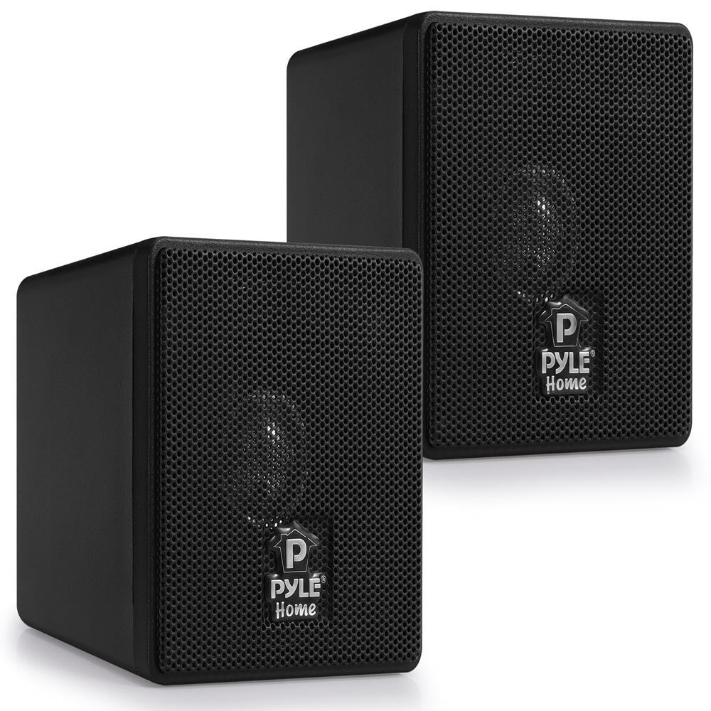 Pyle Home 3" Mini Cube Bookshelf Speakers - 100W Small Bookshelf Speakers w/ 3" Paper Cone Driver, 8 Ohm - Passive Audio Bookshelf Speaker Pair For Home Theater Stereo Surround Sound (Black)