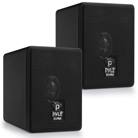 Pyle Home 3" Mini Cube Bookshelf Speakers - 100W Small Bookshelf Speakers w/ 3" Paper Cone Driver, 8 Ohm - Passive Audio Bookshelf Speaker Pair For Home Theater Stereo Surround Sound (Black)