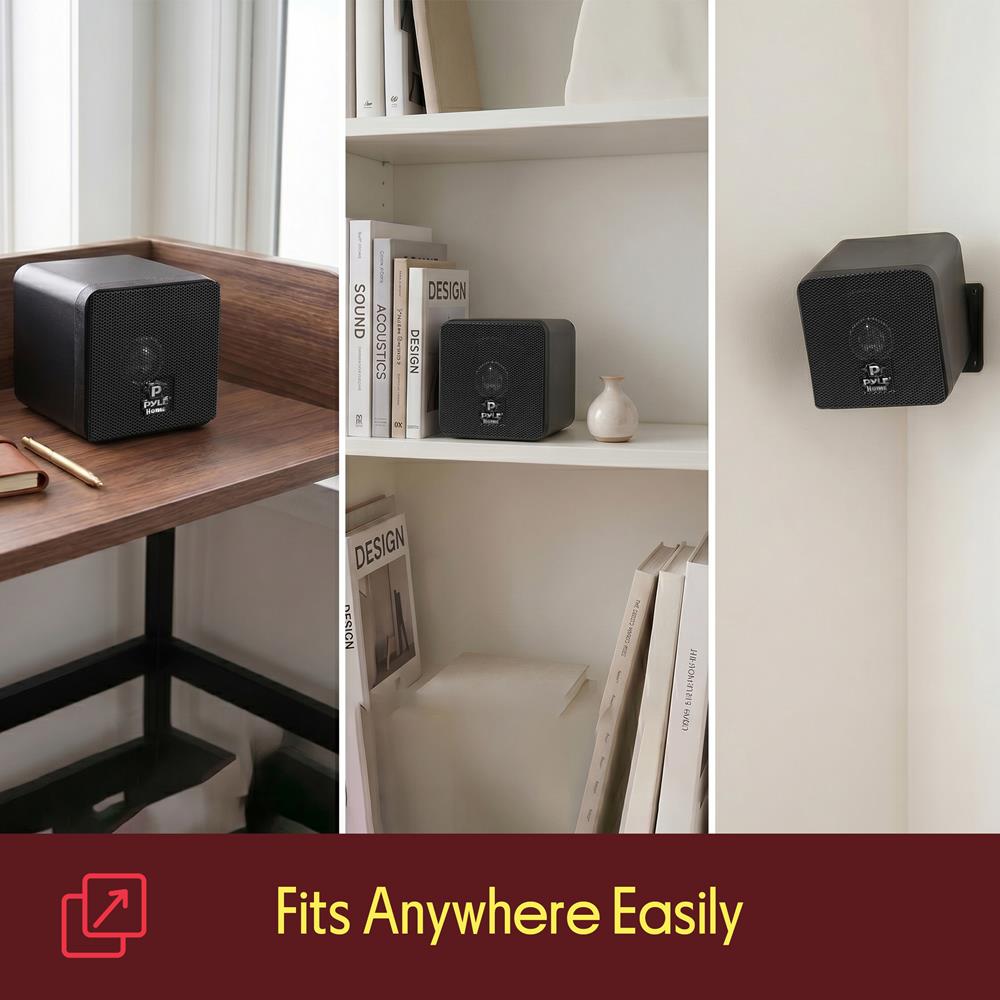 Pyle Home 3" Mini Cube Bookshelf Speakers - 100W Small Bookshelf Speakers w/ 3" Paper Cone Driver, 8 Ohm - Passive Audio Bookshelf Speaker Pair For Home Theater Stereo Surround Sound (Black)