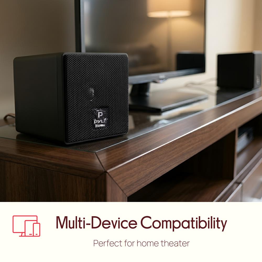 Pyle Home 3" Mini Cube Bookshelf Speakers - 100W Small Bookshelf Speakers w/ 3" Paper Cone Driver, 8 Ohm - Passive Audio Bookshelf Speaker Pair For Home Theater Stereo Surround Sound (Black)