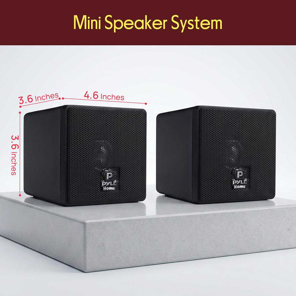 Pyle Home 3" Mini Cube Bookshelf Speakers - 100W Small Bookshelf Speakers w/ 3" Paper Cone Driver, 8 Ohm - Passive Audio Bookshelf Speaker Pair For Home Theater Stereo Surround Sound (Black)