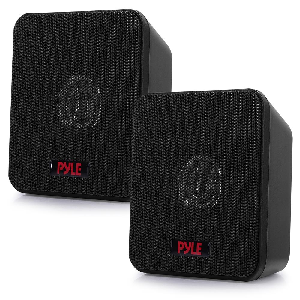 Pyle Home 4” Mini Cube Bookshelf Speakers-Paper Cone Driver, 200 Watt Power, 8 Ohm Impedance, Video Shielding, Home Theater Application and Audio Stereo Surround Sound System - 1 Pair -PCB4BK (Black)