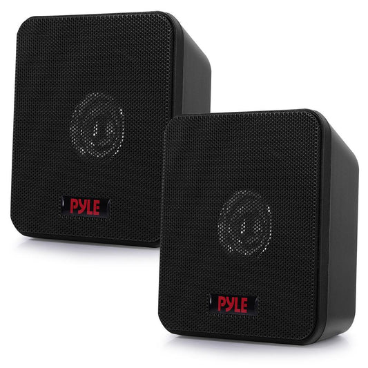 Pyle Home 4” Mini Cube Bookshelf Speakers-Paper Cone Driver, 200 Watt Power, 8 Ohm Impedance, Video Shielding, Home Theater Application and Audio Stereo Surround Sound System - 1 Pair -PCB4BK (Black)