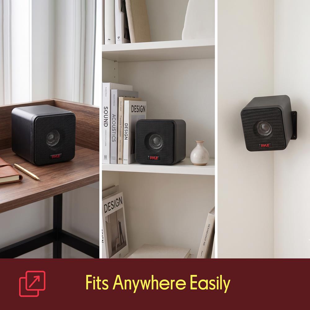 Pyle Home 4” Mini Cube Bookshelf Speakers-Paper Cone Driver, 200 Watt Power, 8 Ohm Impedance, Video Shielding, Home Theater Application and Audio Stereo Surround Sound System - 1 Pair -PCB4BK (Black)