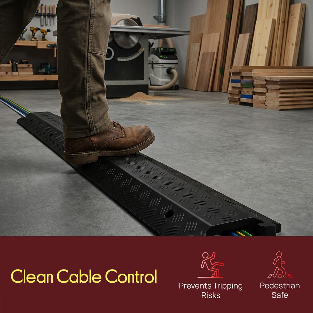 Pyle Durable Cable Protection Ramp Cover - Supports 11000lbs Single Channel Heavy Duty Hose and Cord Track Floor Protection, 39.4” x 5.11” x 0.78” Cable Concealer for Indoor Outdoor Use -PCBLCO101BK